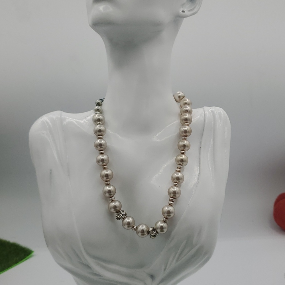 16 Inch N3620 Sterling Pearl Antique Necklace